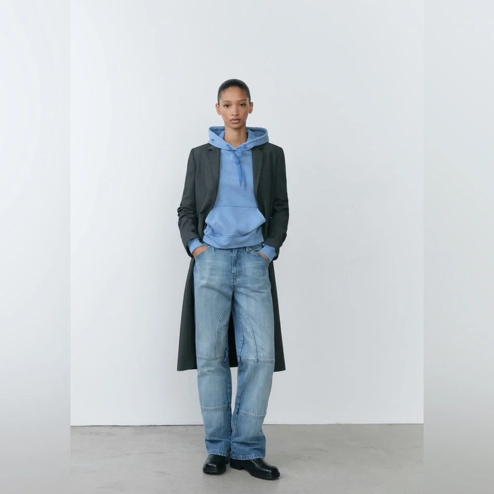 Mango Blue cotton Hoodie Sweatshirt NWT - Picture 3 of 4